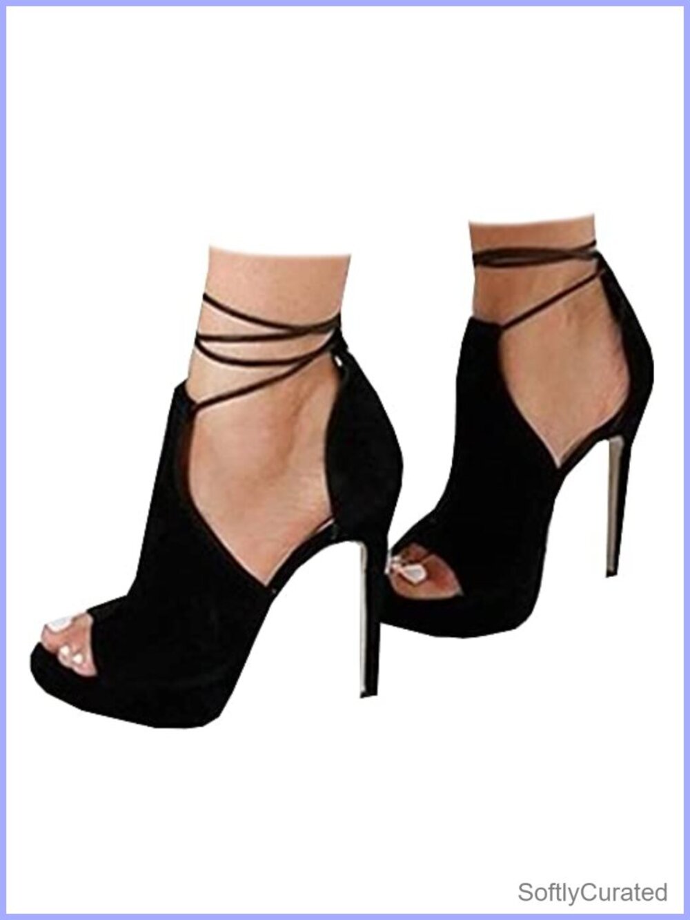 Faux Leather Peep Toe Platform Heels Lace Up Stiletto Sandals Dress Pumps